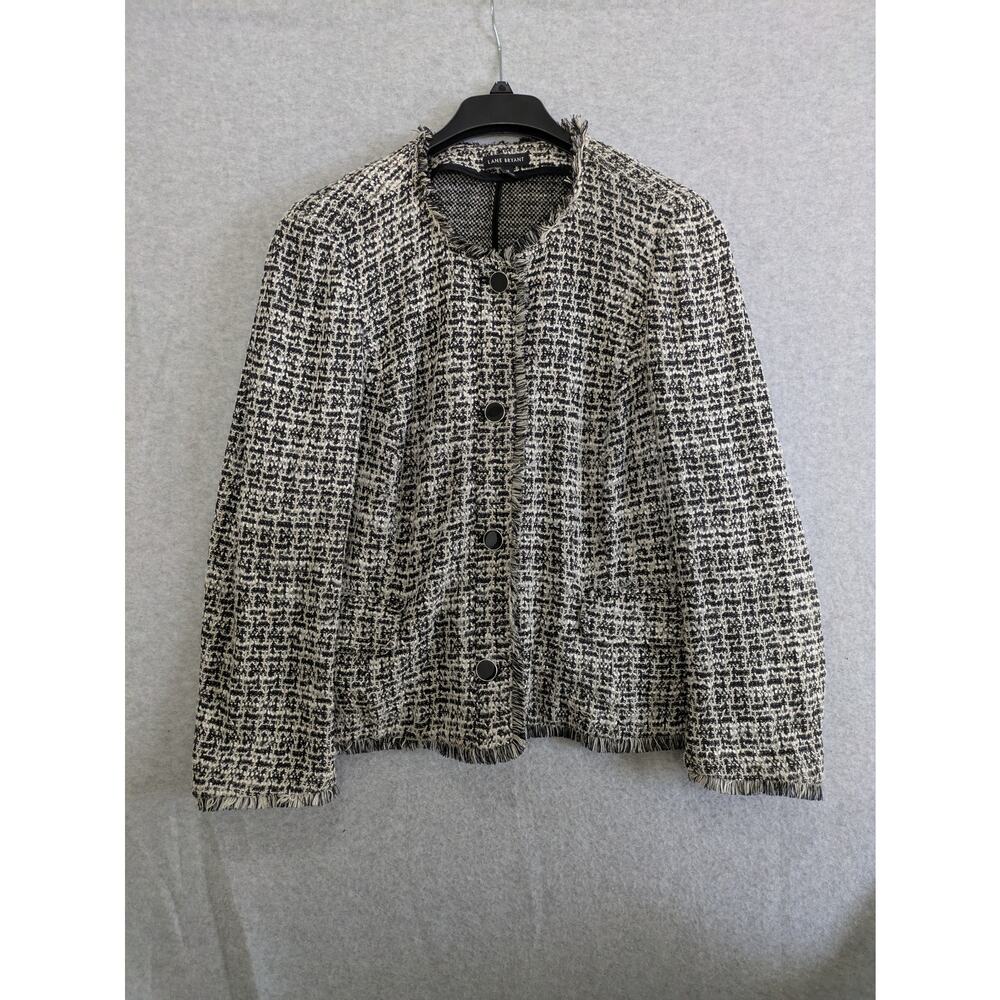Lane Bryant Tweed Blazer Women's Size 18 Black White Pattern Trim Buttoned Down